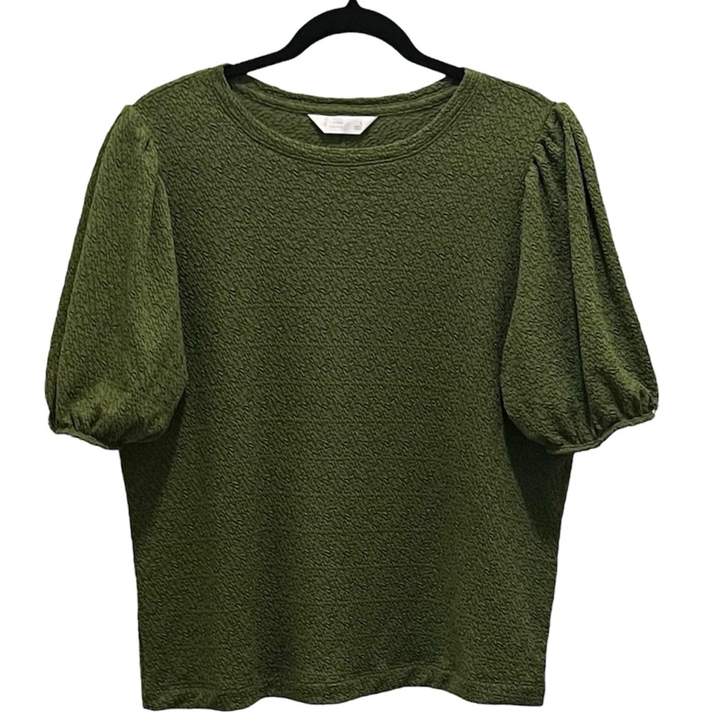 Puff-Sleeve Olive Green Short-Sleeve Top